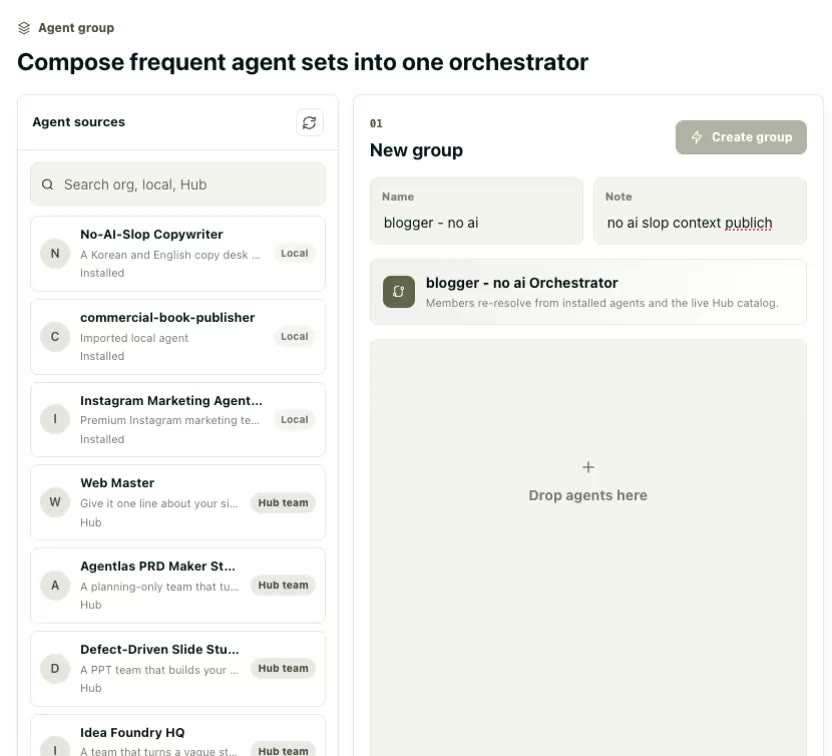 Composing local and Hub agents into one orchestrated team