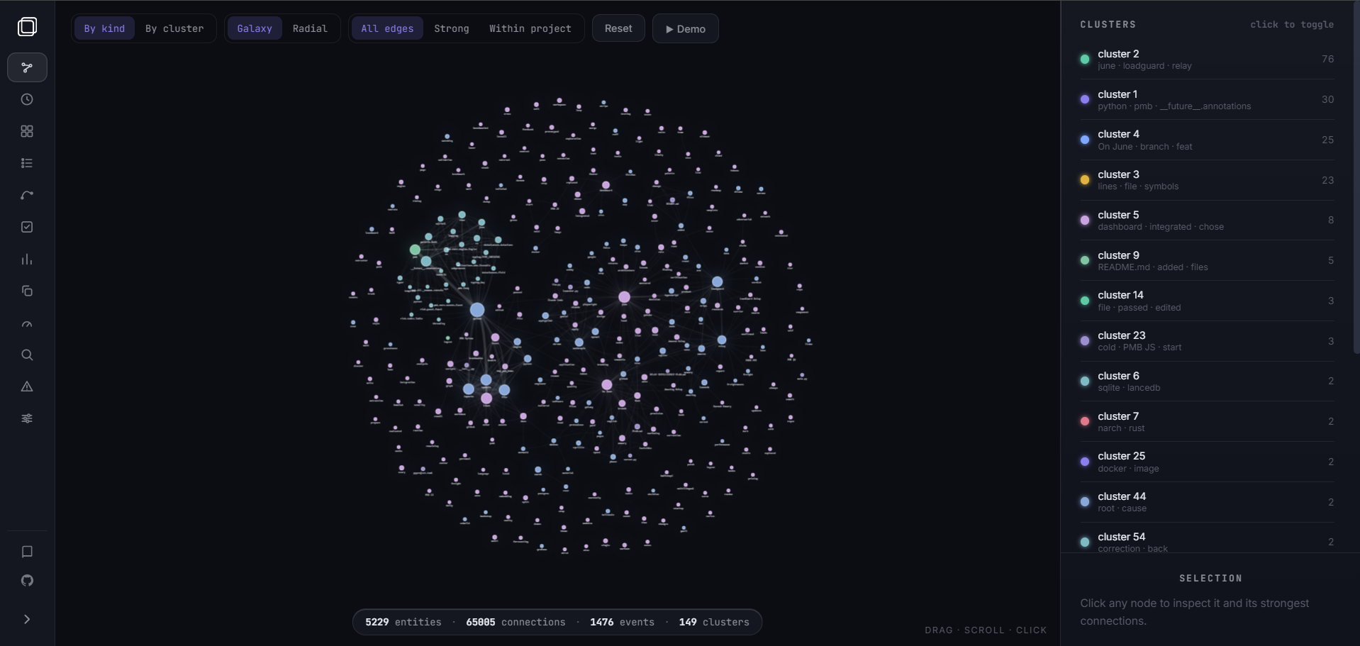 PMB dashboard - your project's memory as a live entity graph