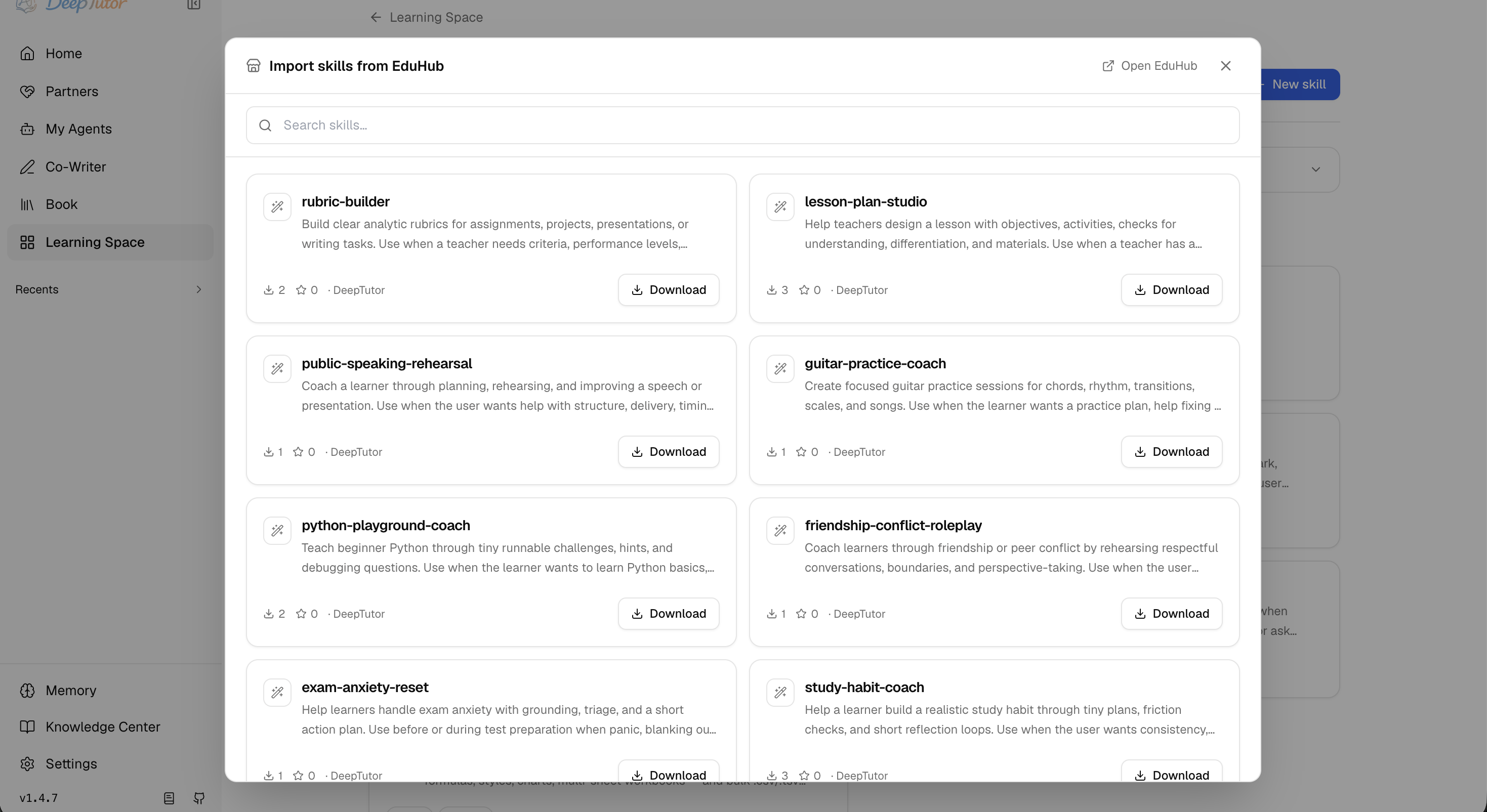 Import skills from EduHub