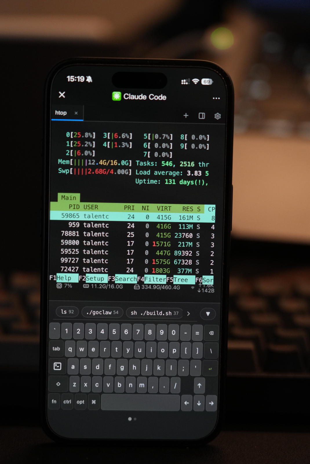 完整键盘布局与 htop
