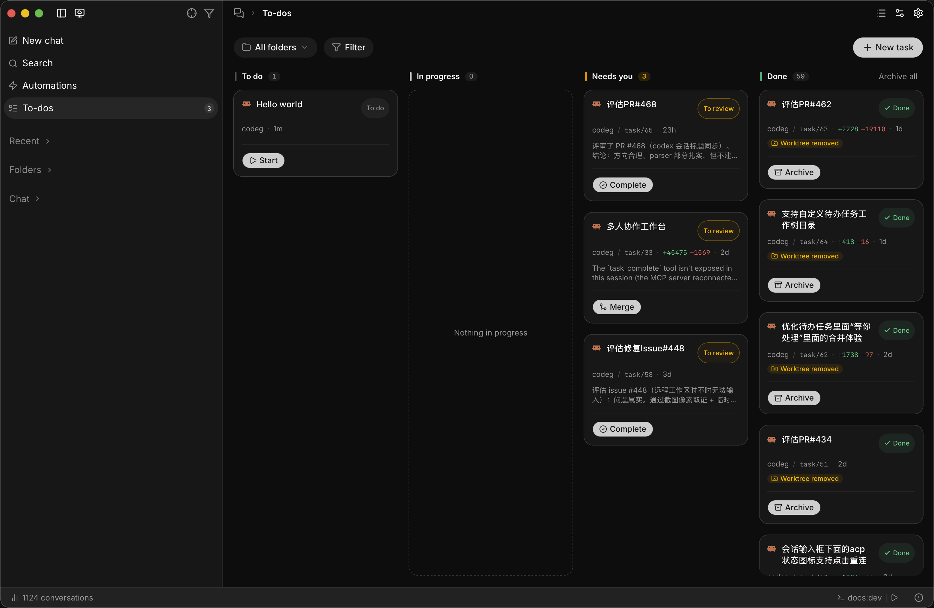The To-dos board, with tasks moving from To do through In progress to Done