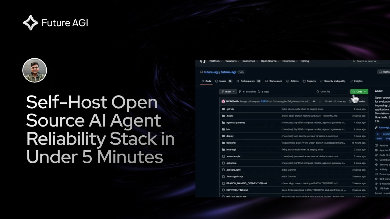 Future AGI — trace an agent, run evals, simulate, and guardrail in one platform (watch on YouTube)