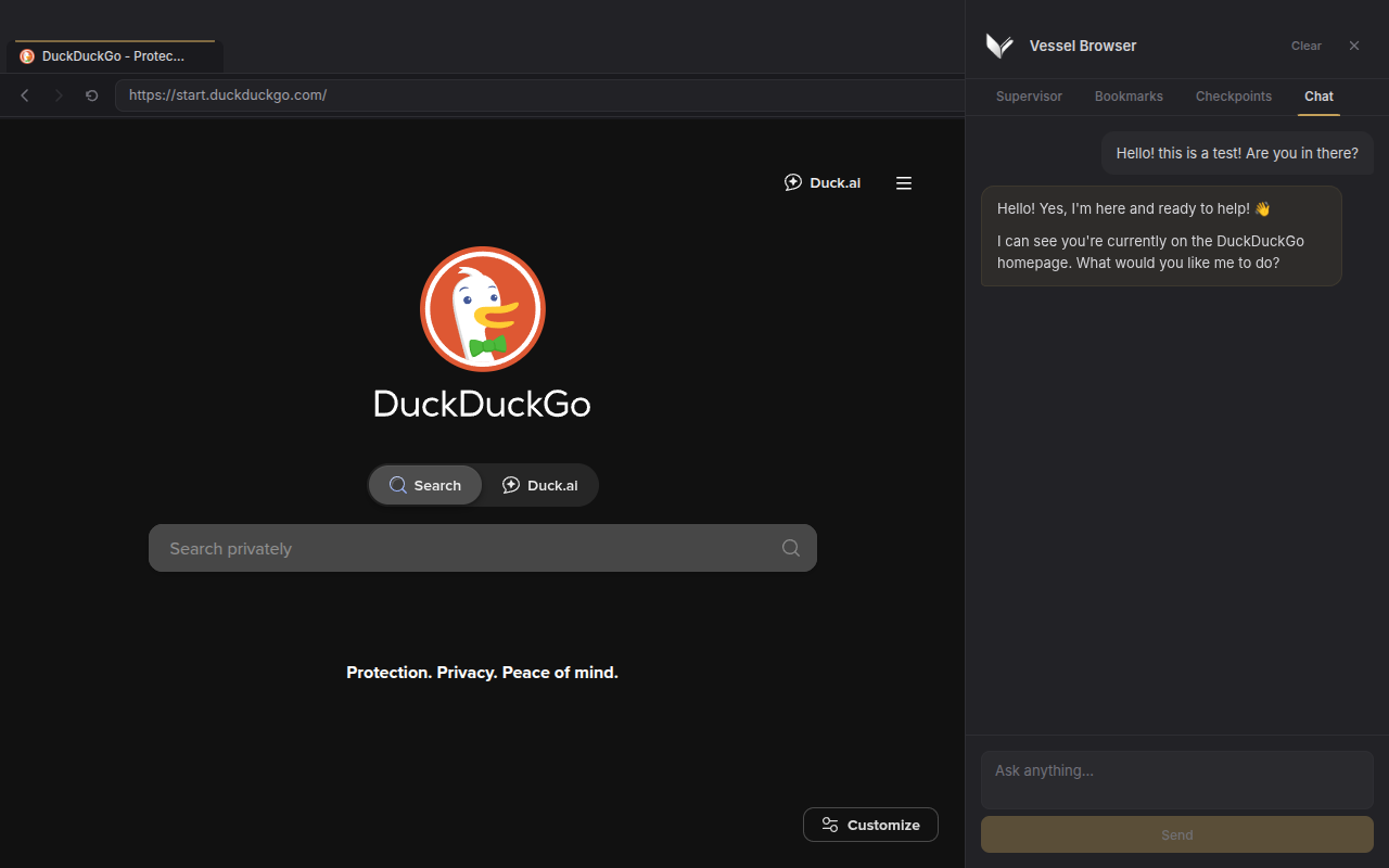 Vessel Browser integrated chat assistant with browser tools