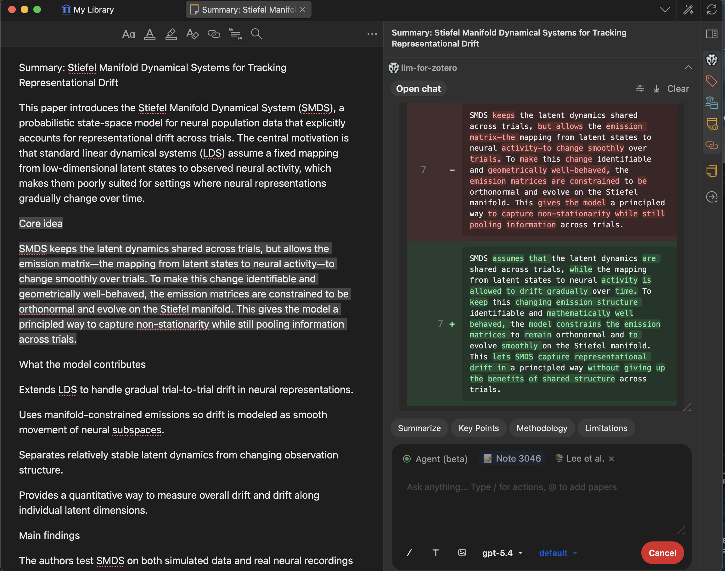 Screenshot showing agent writing a note for a paper