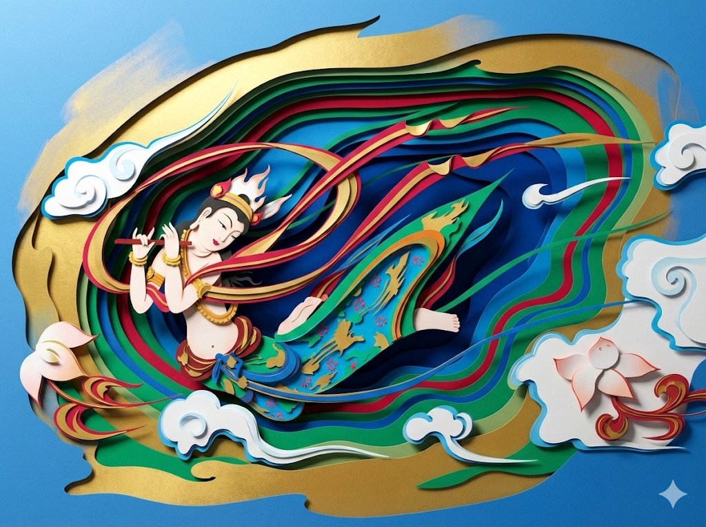 剪纸艺术复现敦煌飞天壁画