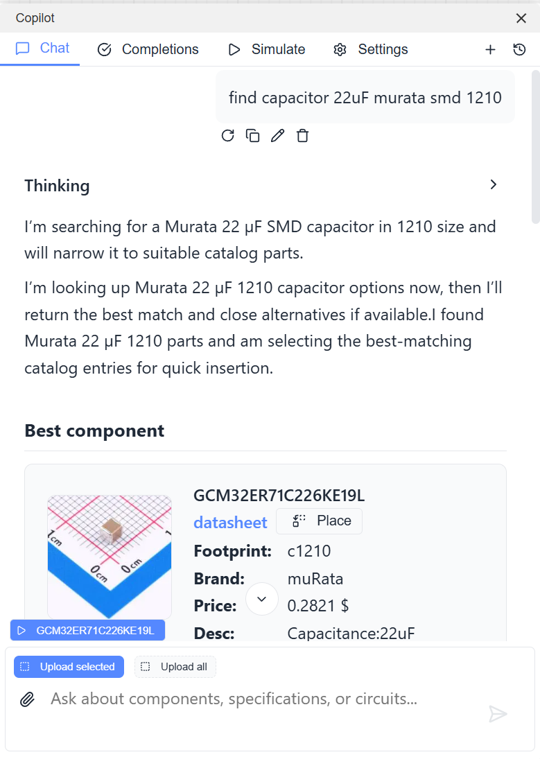 Find capacitor 22uF Murata SMD 1210