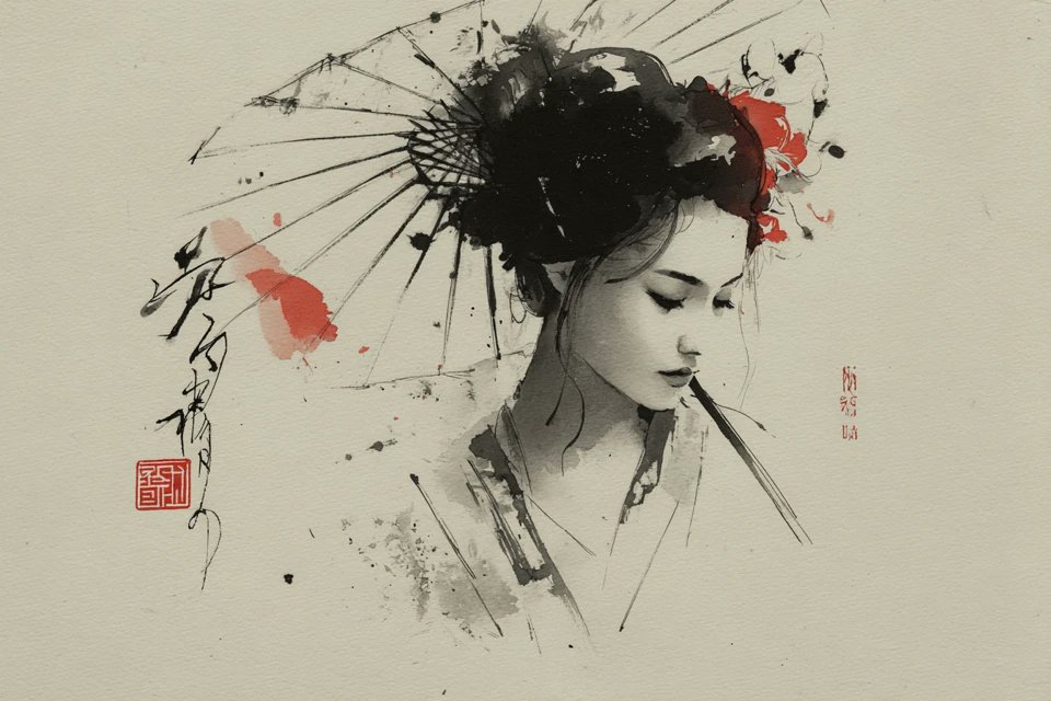 传统日式墨色画