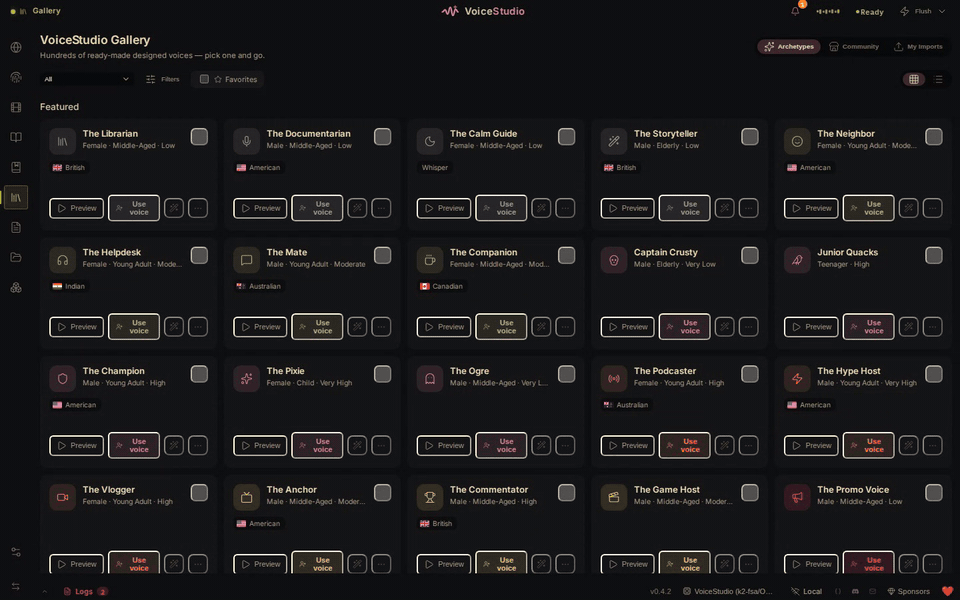 Switching TTS engines from the VoiceStudio status bar