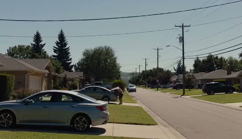 "A hyper-realistic handheld phone video of a quiet suburban backyard on a bright video preview
