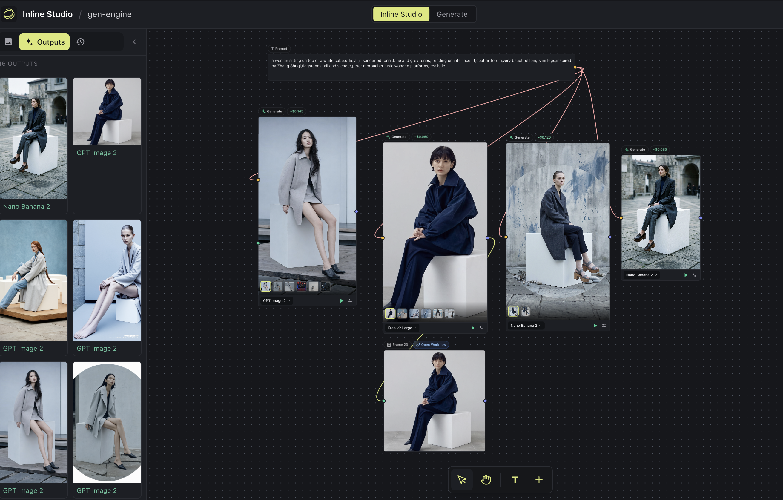 Inline Studio dashboard with recent AI film projects