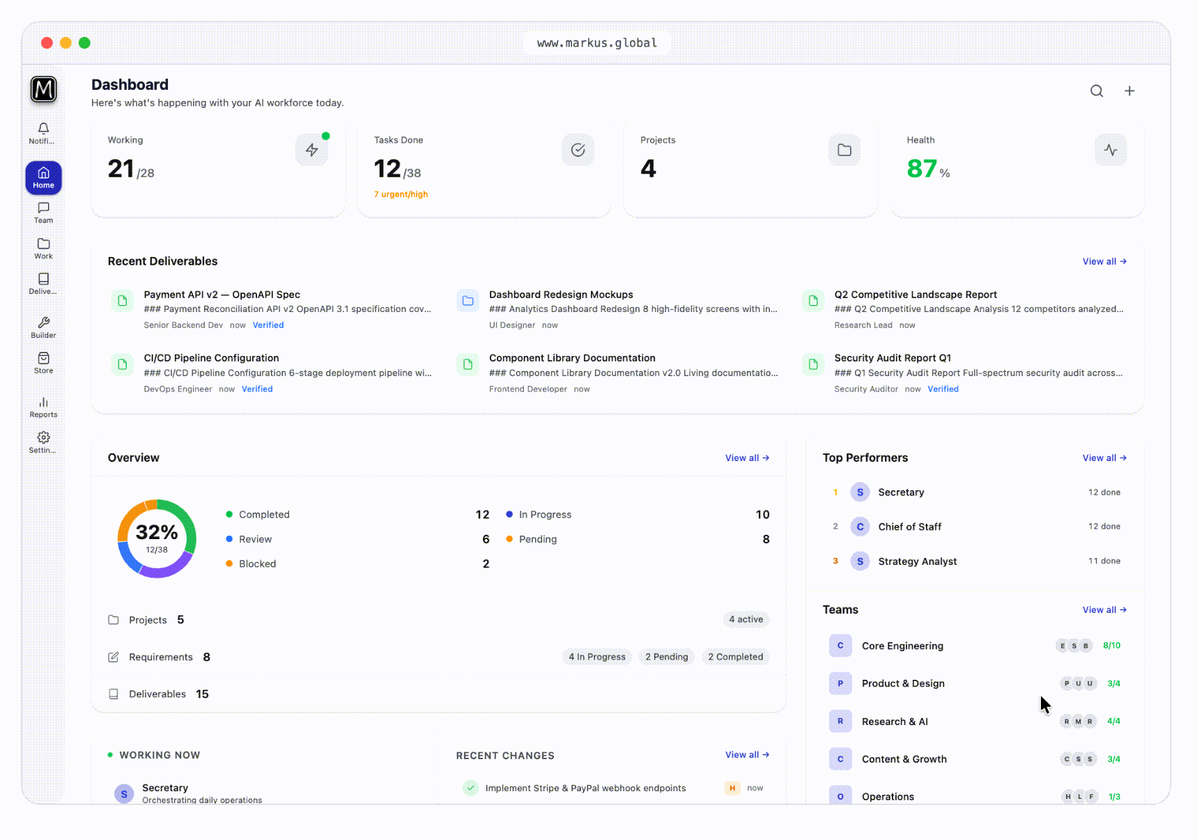 Markus dashboard live preview