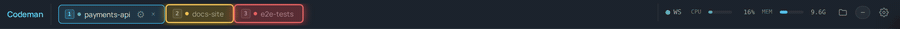 Session tabs: a regular active tab beside a yellow waiting-for-input tab and a red needs-decision tab, both with a breathing glow