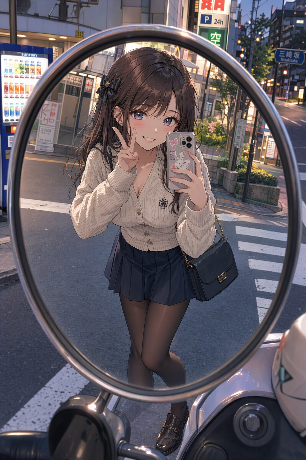 Roadside mirror anime fashion selfie