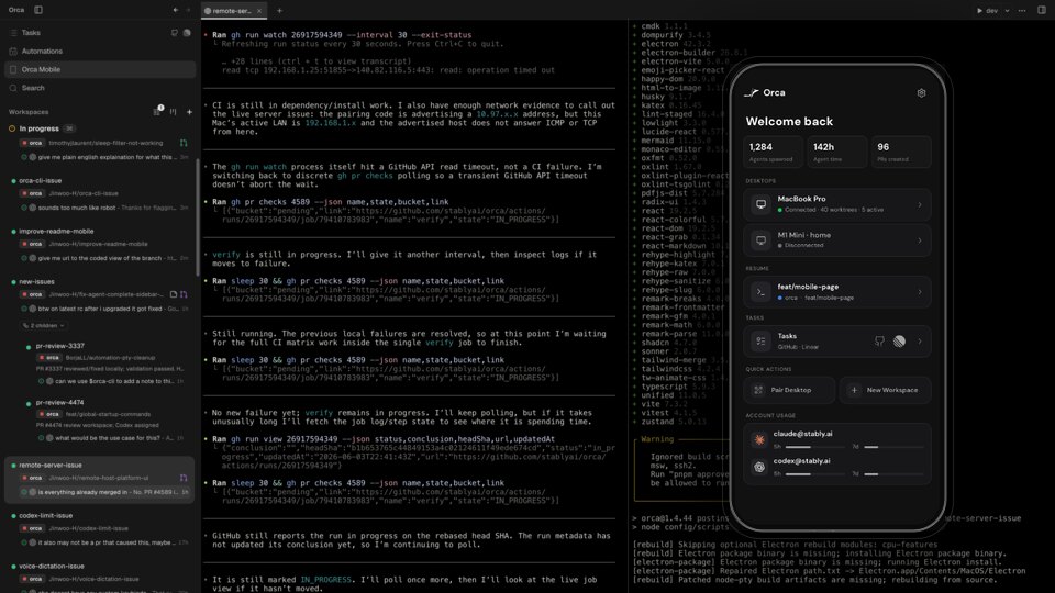 Orca desktop with the mobile companion app