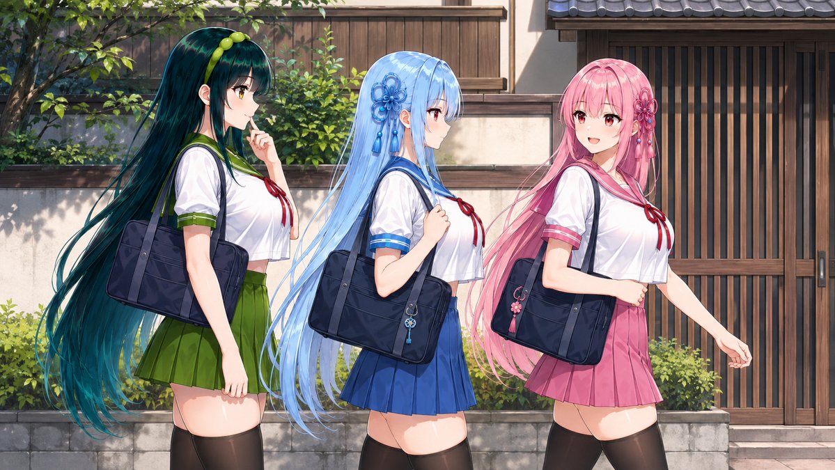 Comic / Storyboard - Three Anime Schoolgirls Walking - Image 1