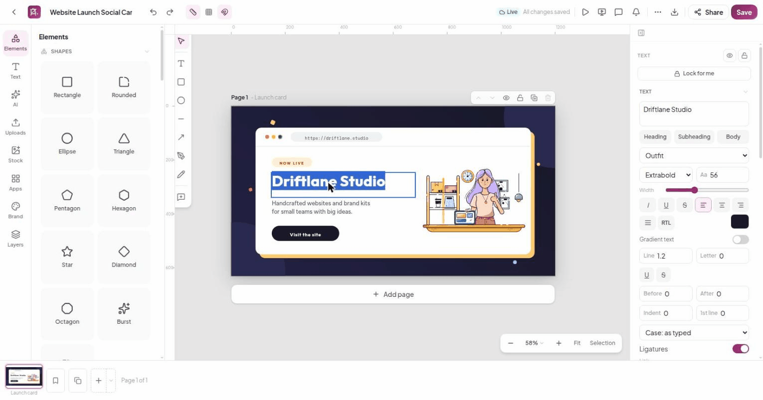 Editing a template in the HyCanvas editor