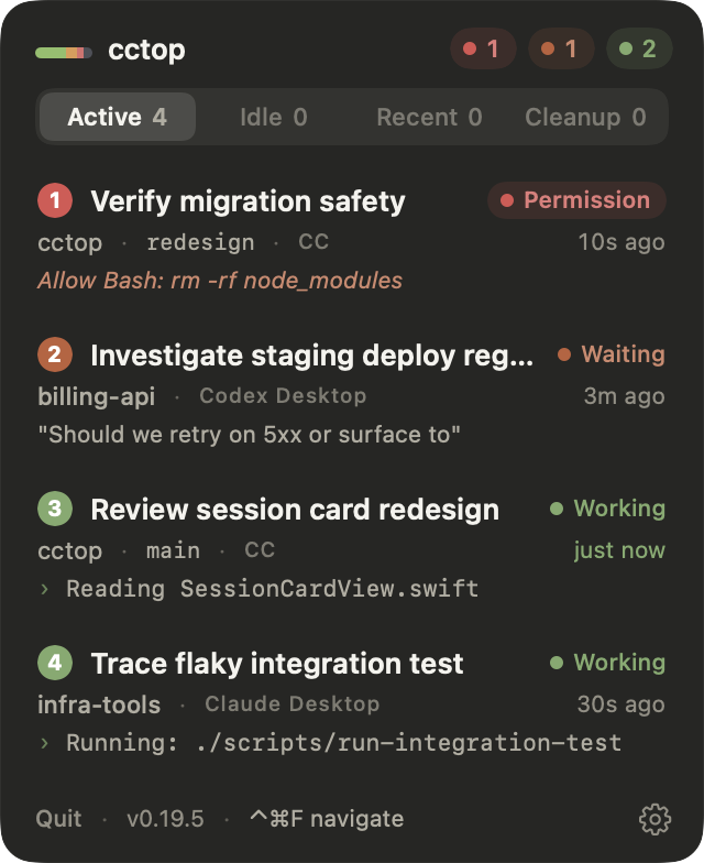 cctop navigate mode with numbered badges