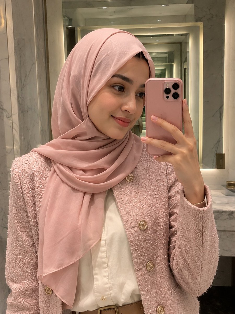 Profile / Avatar - Pink Hijab Mirror Selfie Portrait - Image 1