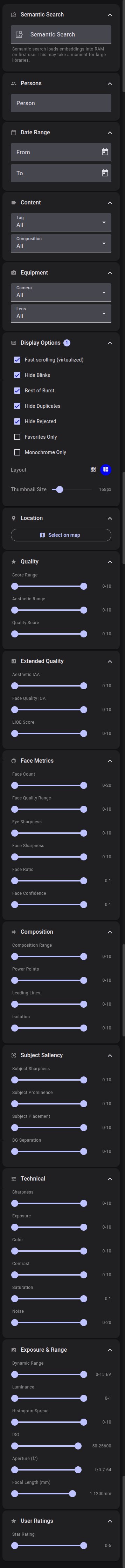 Filter sidebar with every option expanded