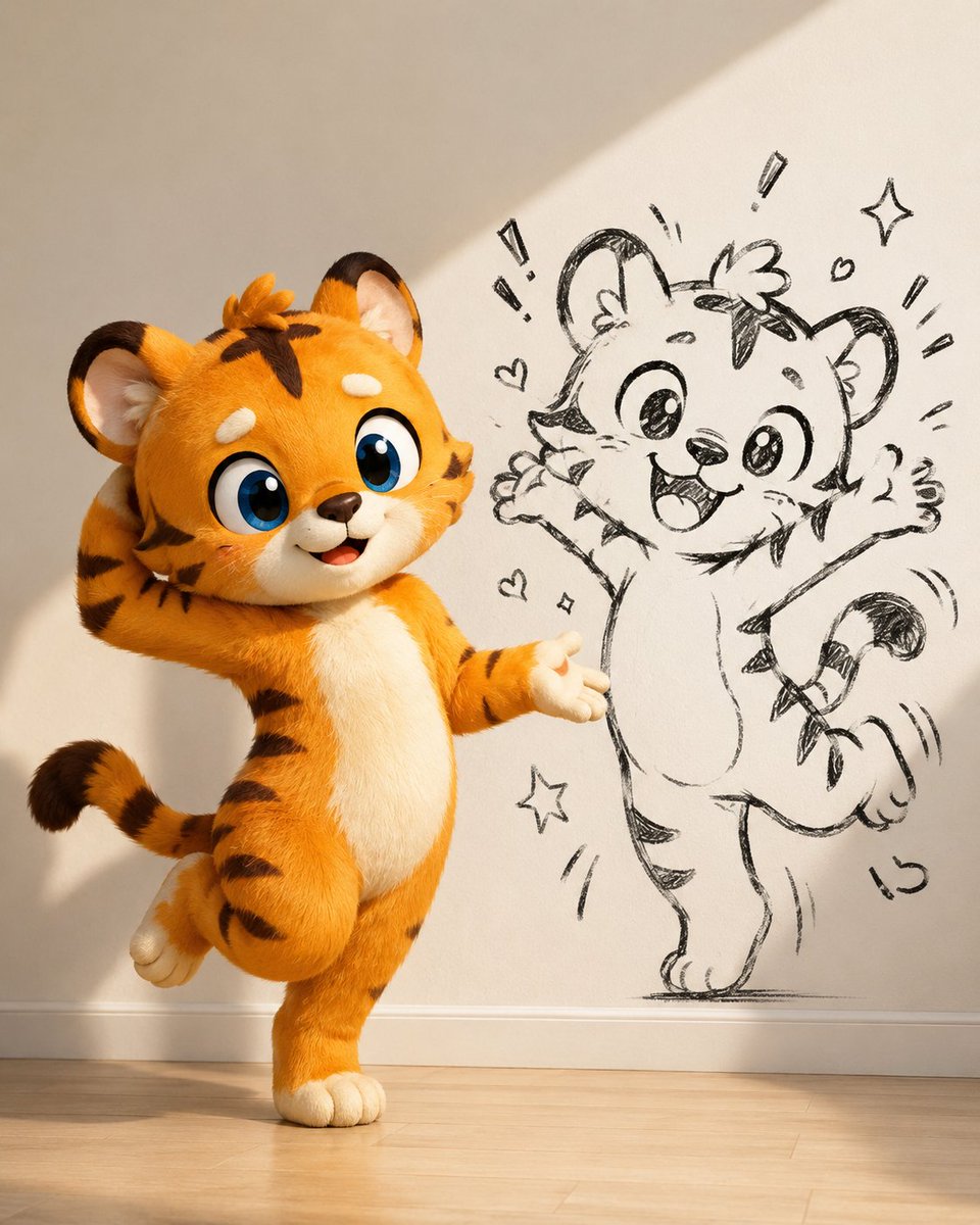 YouTube Thumbnail - Cute Tiger Cub Wall Doodle - Image 1
