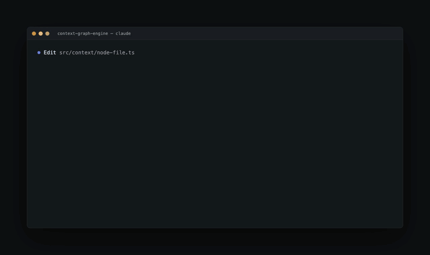 graft's post-edit hook: editing node-file.ts prints its blast radius (who depends on it) inline, the statusline flips stale → syncing → synced on its own, and the same dependents light up in graft viz