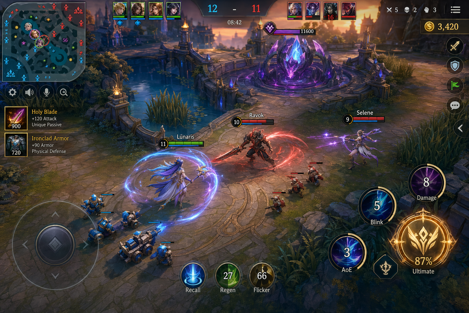 Mobile MOBA arena HUD