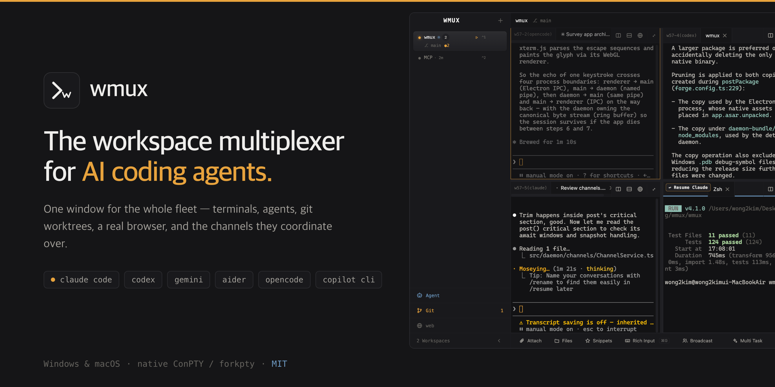 wmux — the workspace multiplexer for AI agents, on Windows and macOS