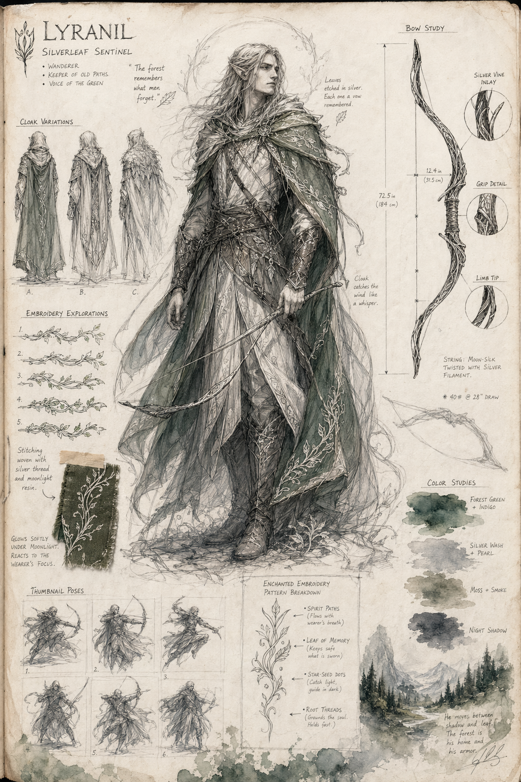Elven archer sketchbook concept sheet
