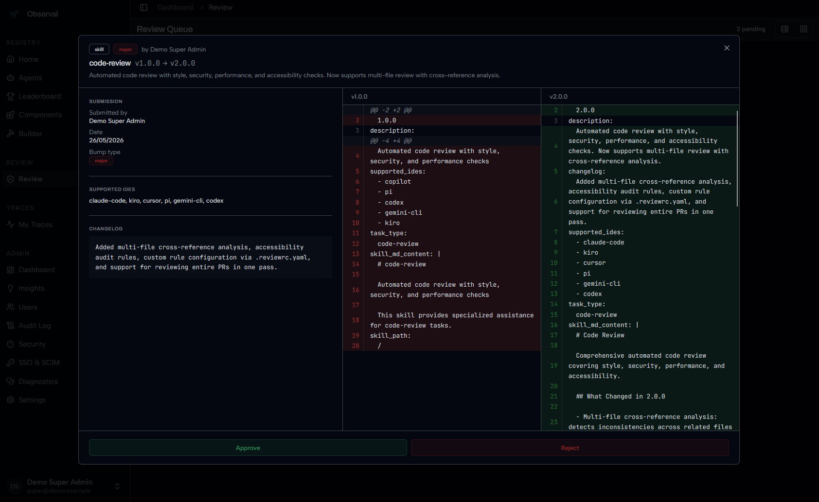 Side-by-side diff of v1.0.0 vs v2.0.0