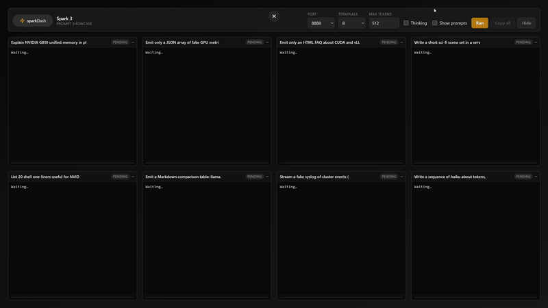LLM Prompt Showcase — multi-terminal streaming demo (click for MP4)