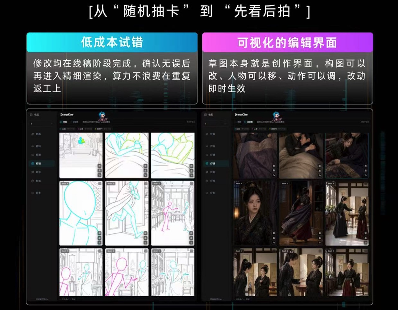 独家线稿草图系统 · Line-art Storyboard System