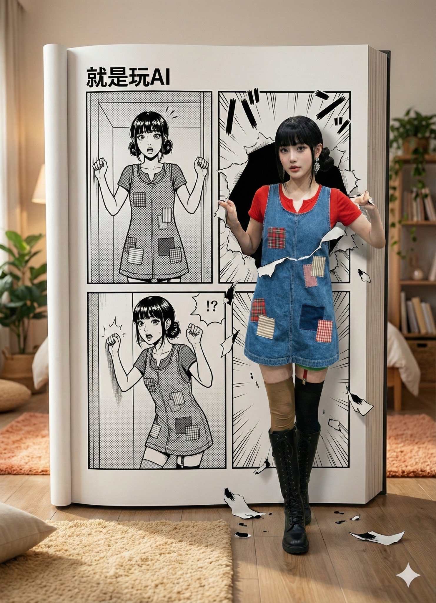 漫画书破窗主题提示词