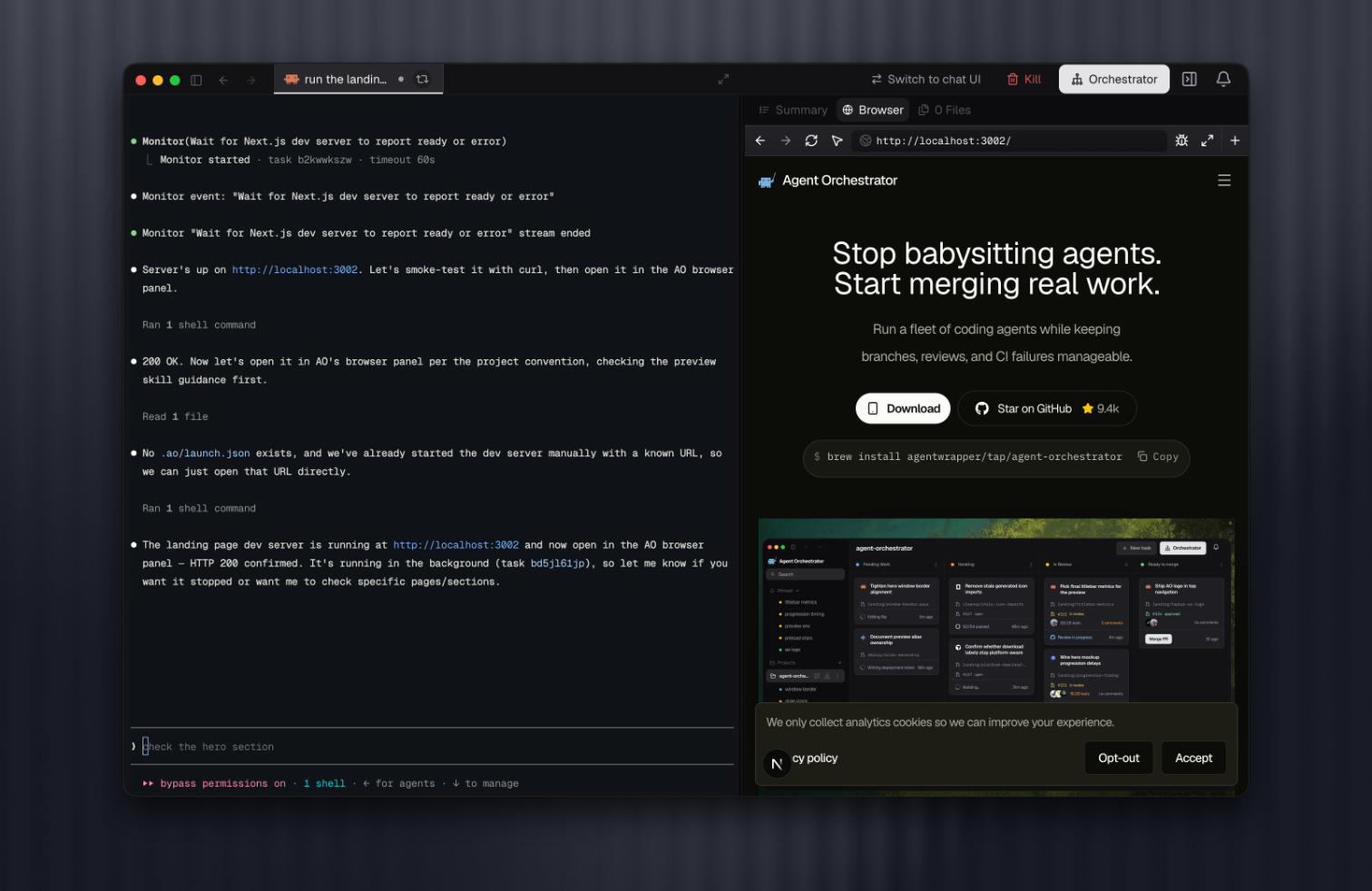A worker controlling its isolated in-app browser preview