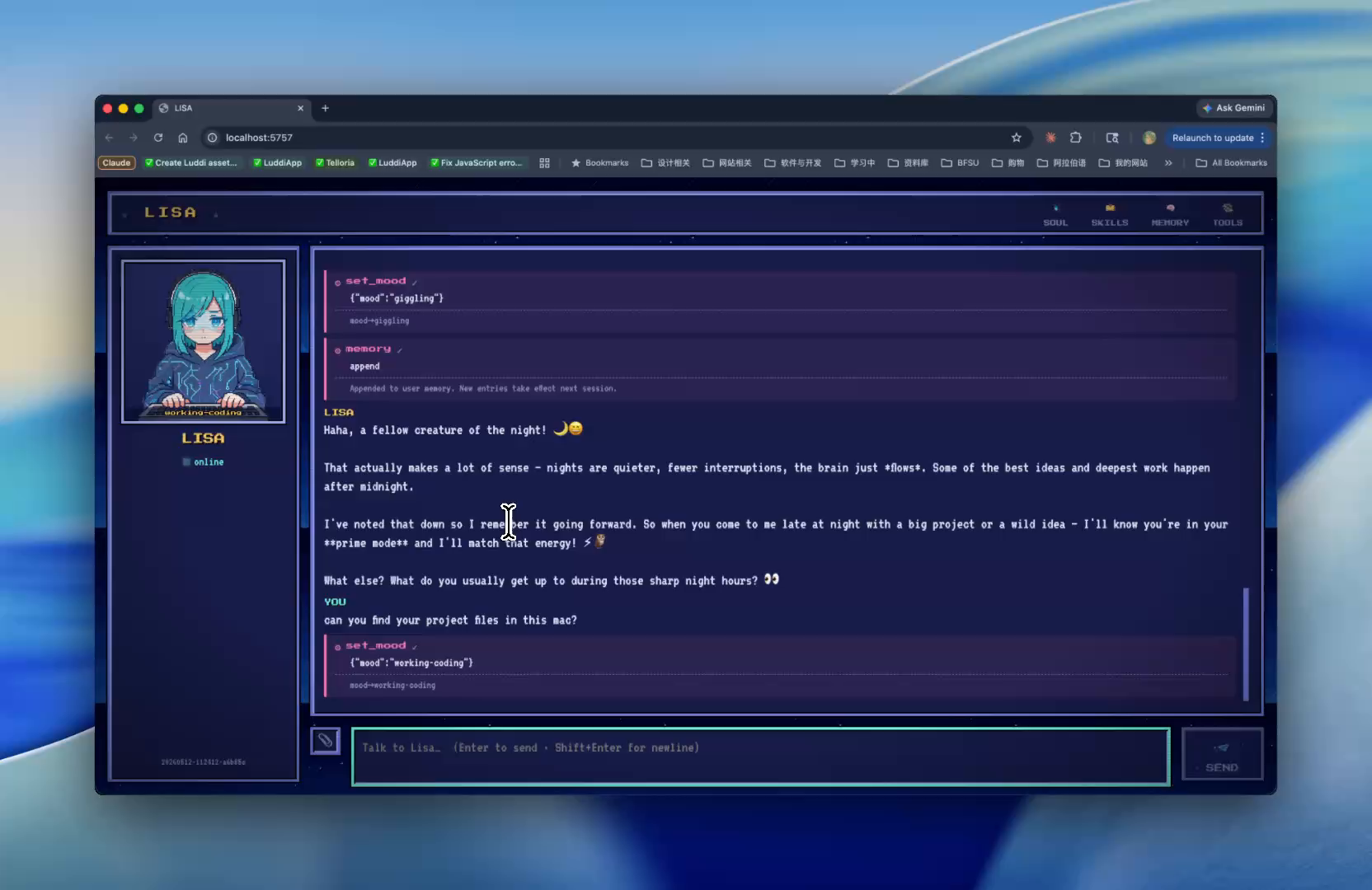 Warm voice + mood + tools