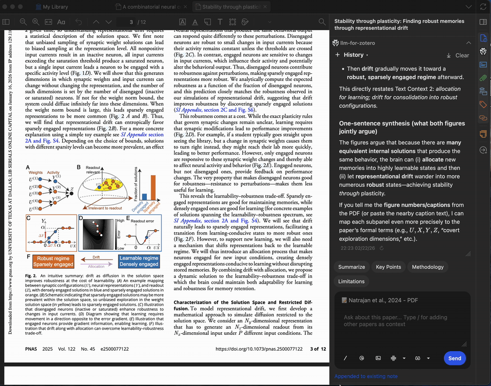 Animation showing conversation export to Zotero notes with markdown