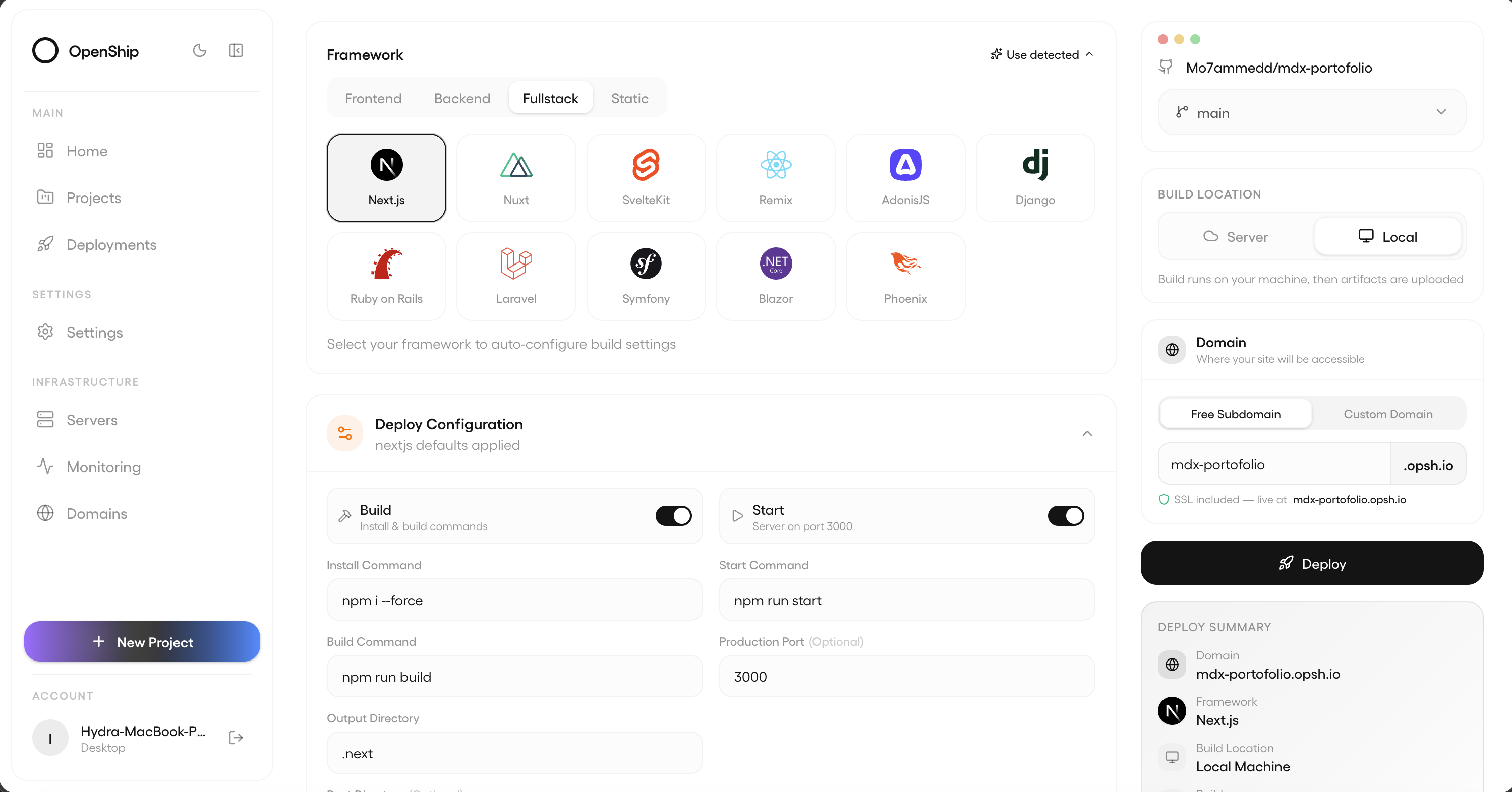 Openship dashboard