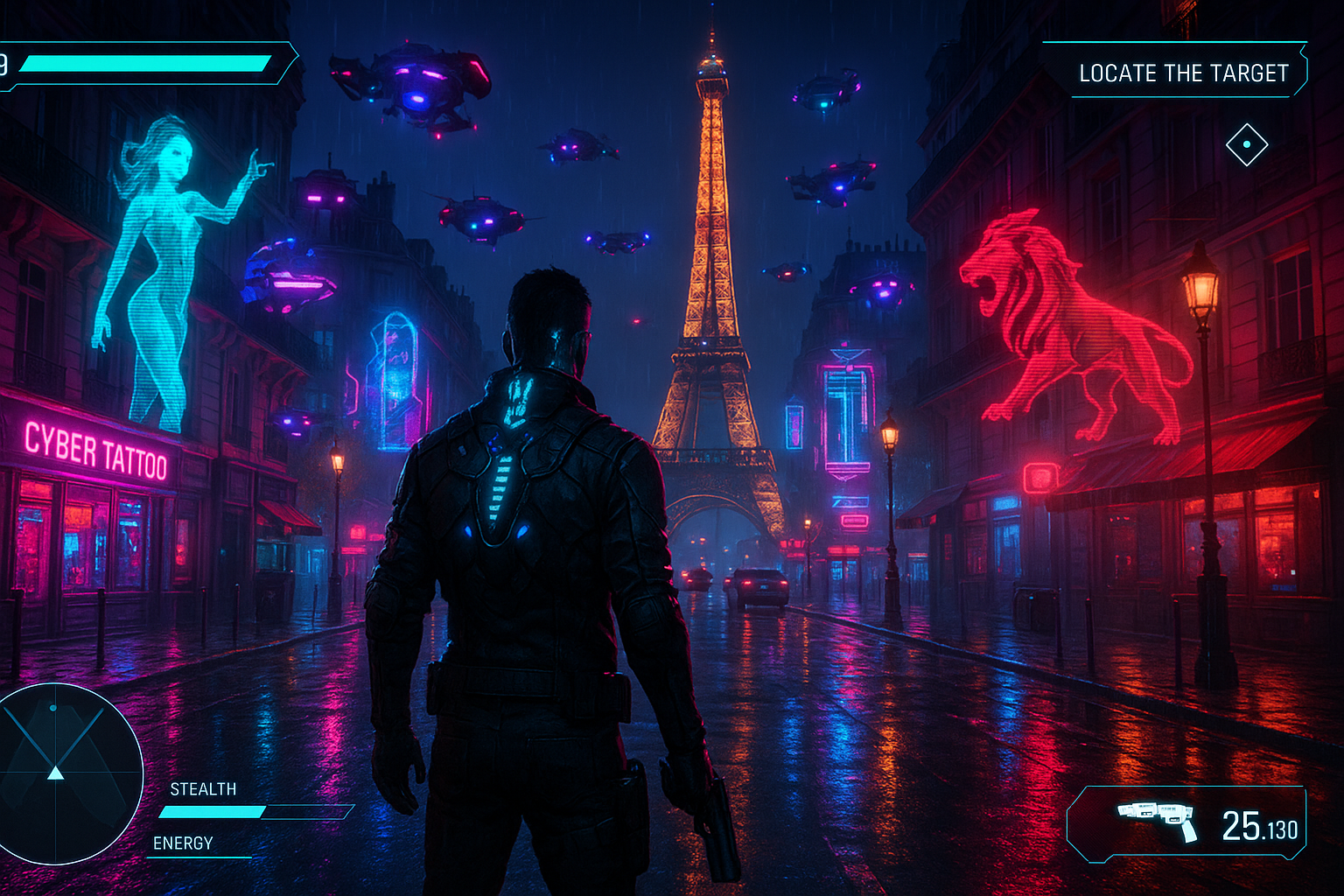 Cyberpunk Europe action HUD