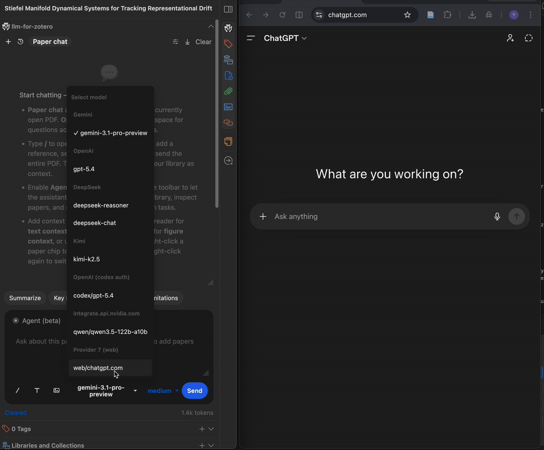 Screenshot of WebChat mode connected to chatgpt.com