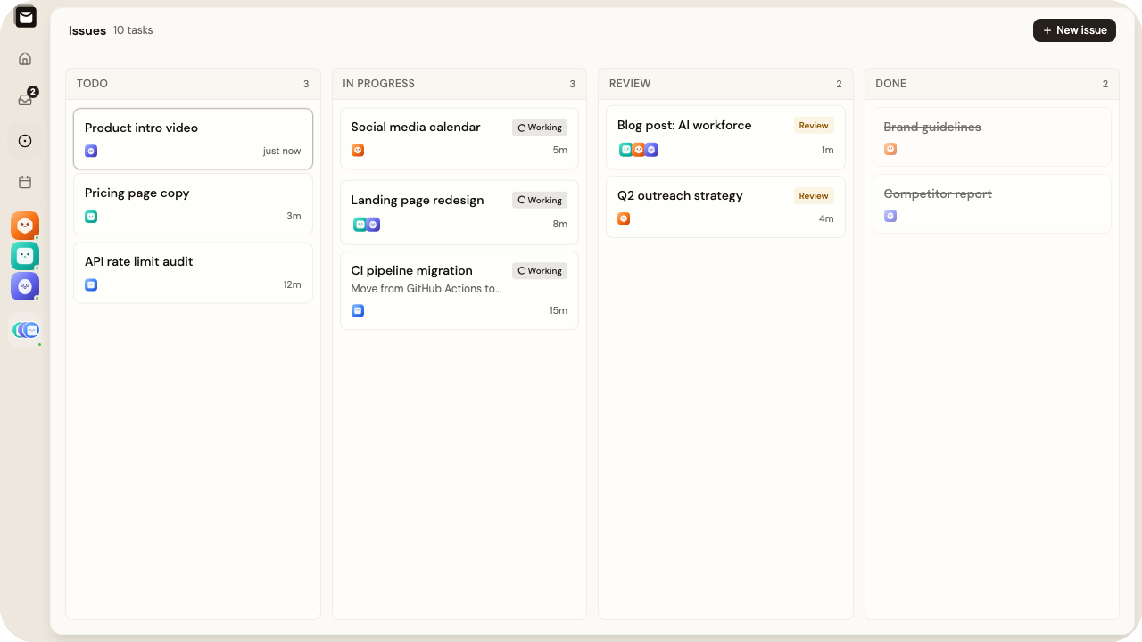 Alook kanban board with agent tasks