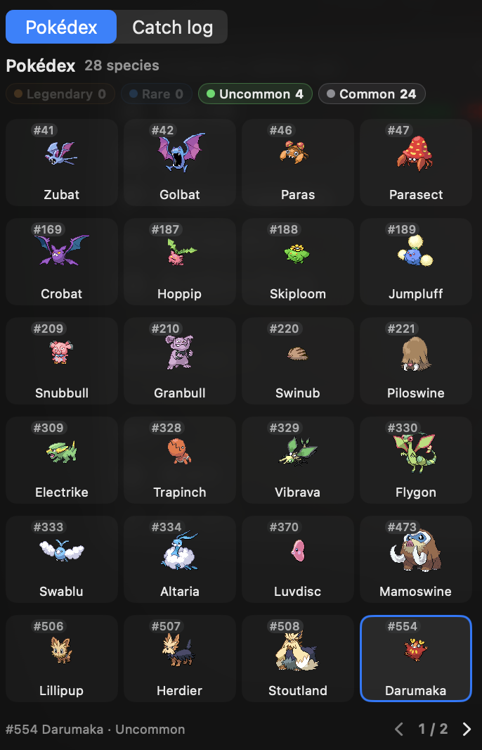 Pokédex — one cell per species