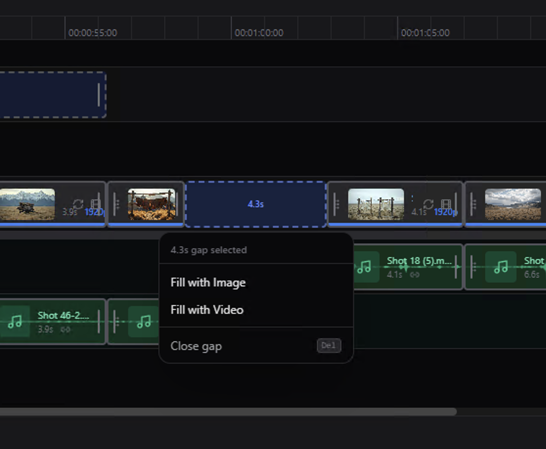 Timeline gap fill