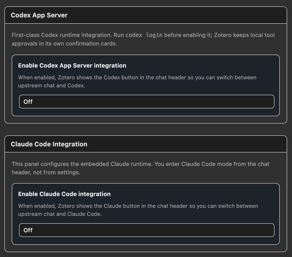 Screenshot showing recommended Codex App Server configuration in plugin settings