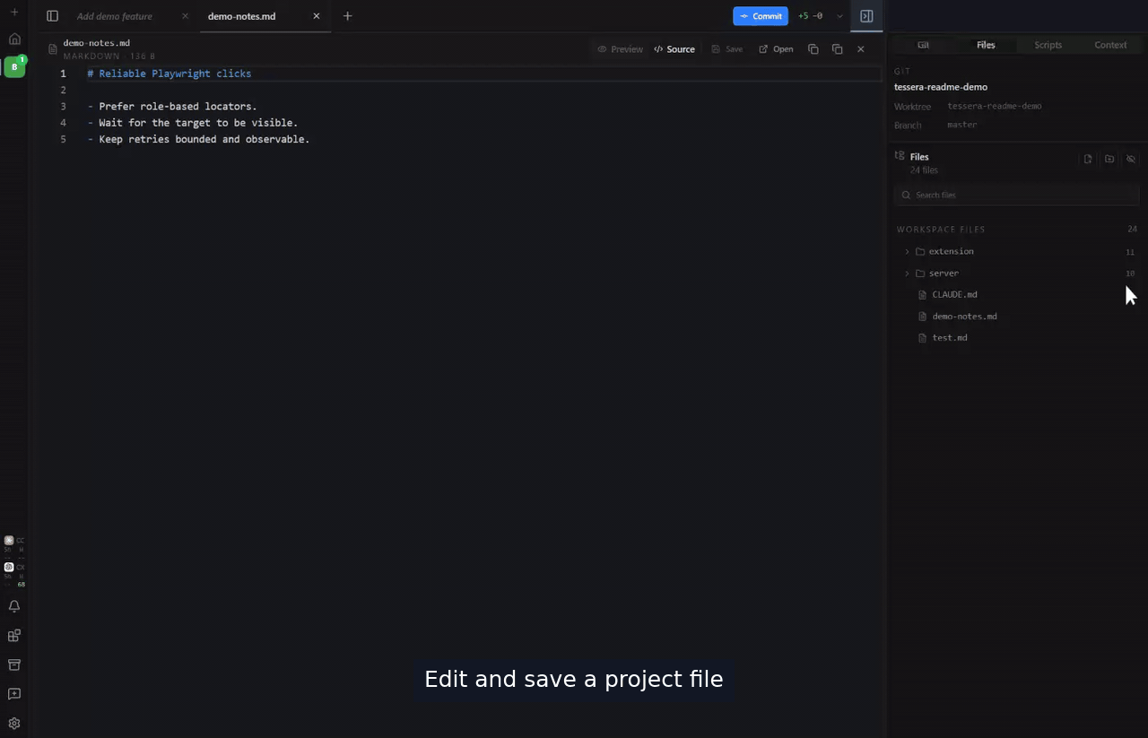Editing files and completing a Git workflow in Tessera