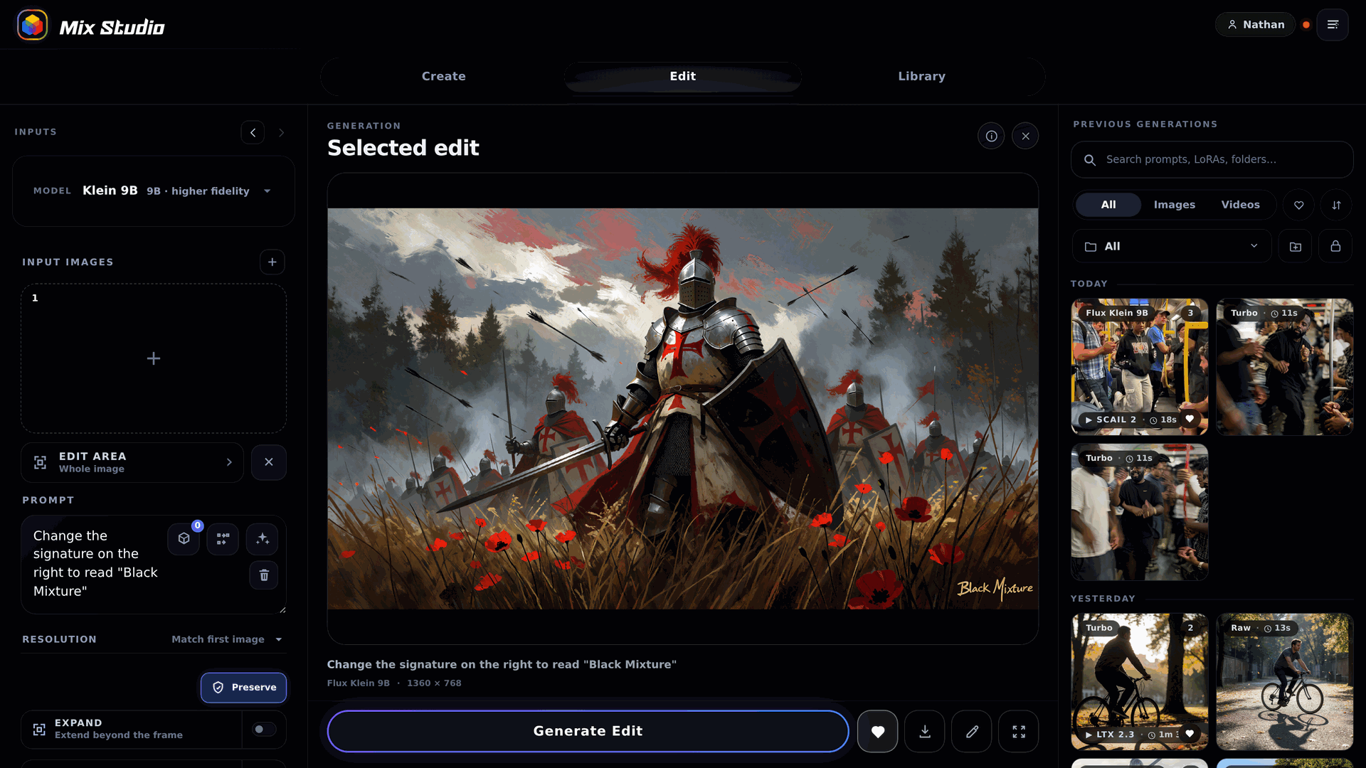 Edit workspace showing a source-preserving image edit