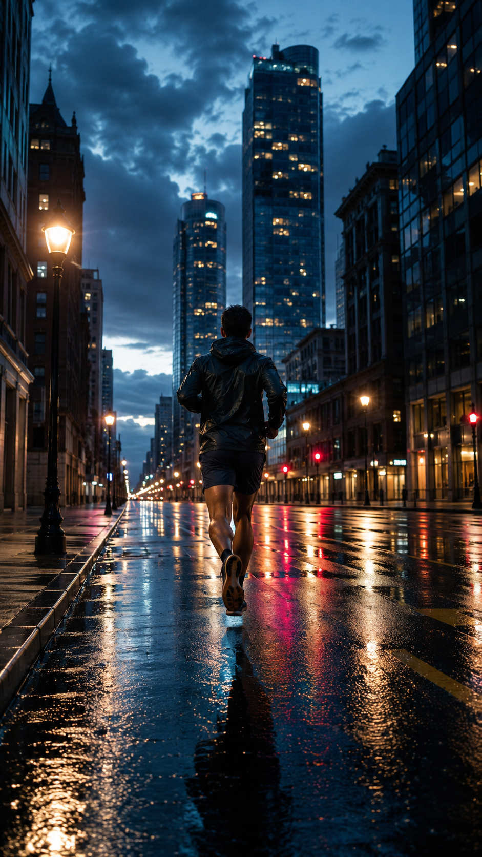 Rain-Slick City Run At Dusk