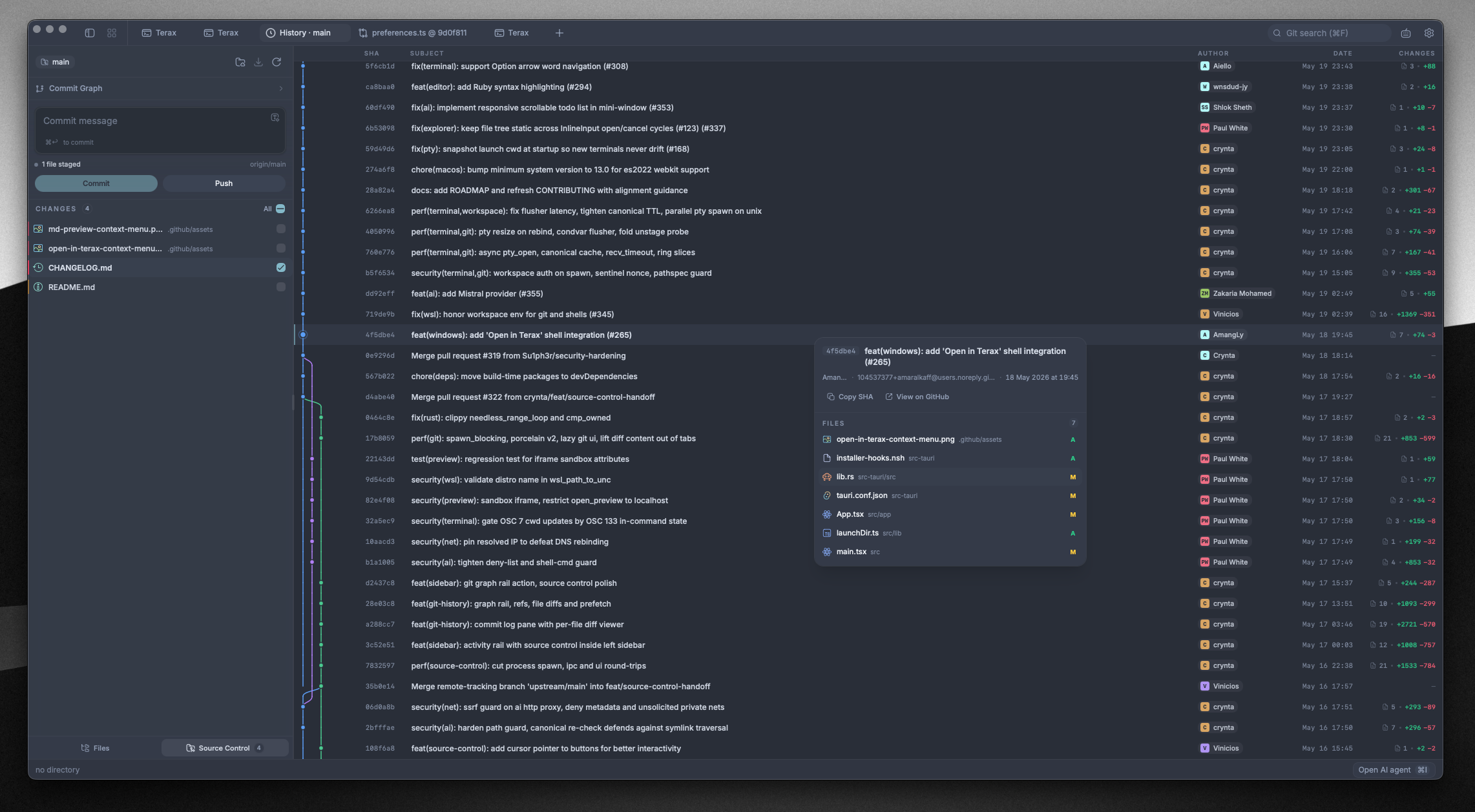 Source control and git graph