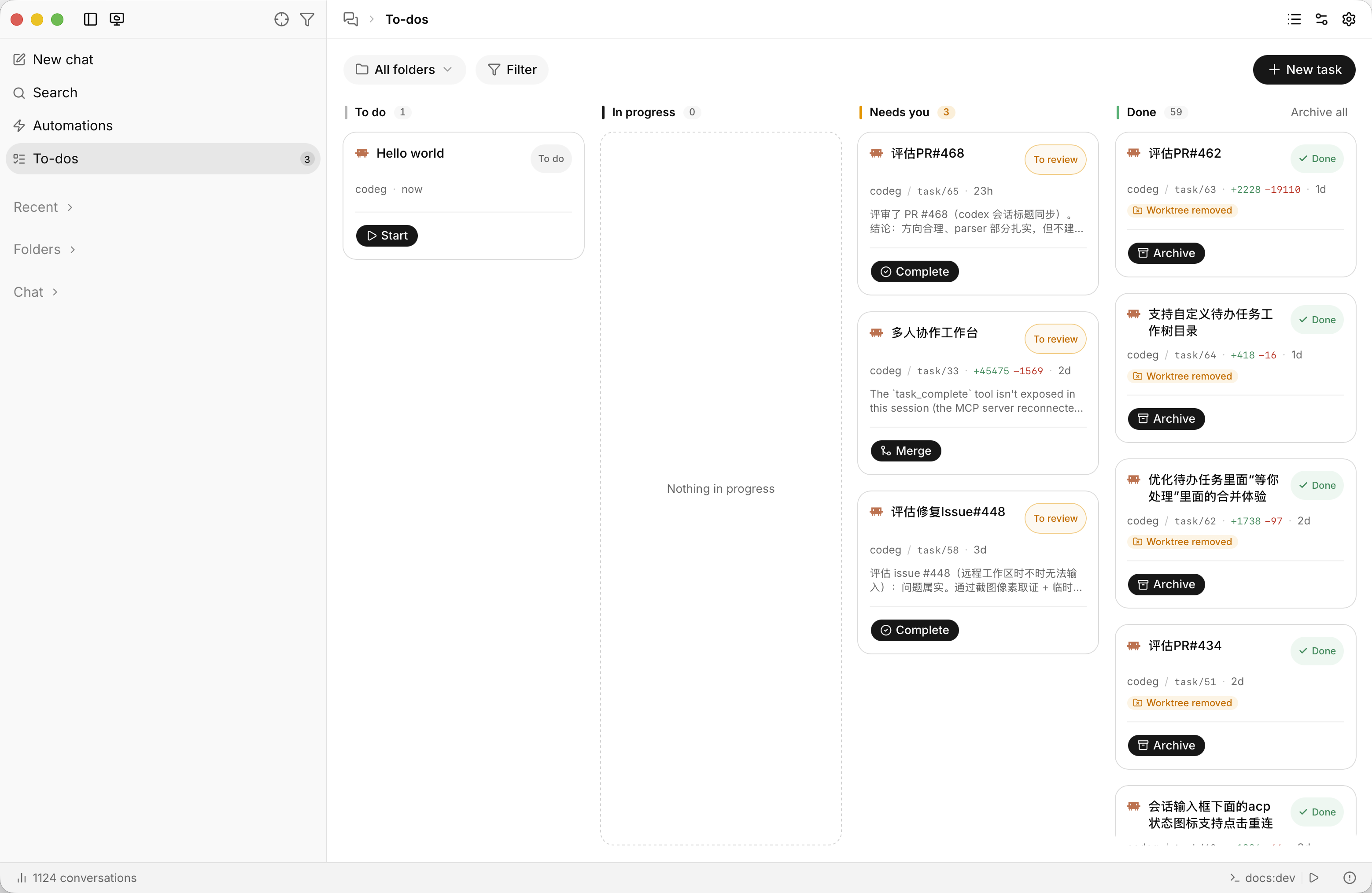 The To-dos board, with tasks moving from To do through In progress to Done