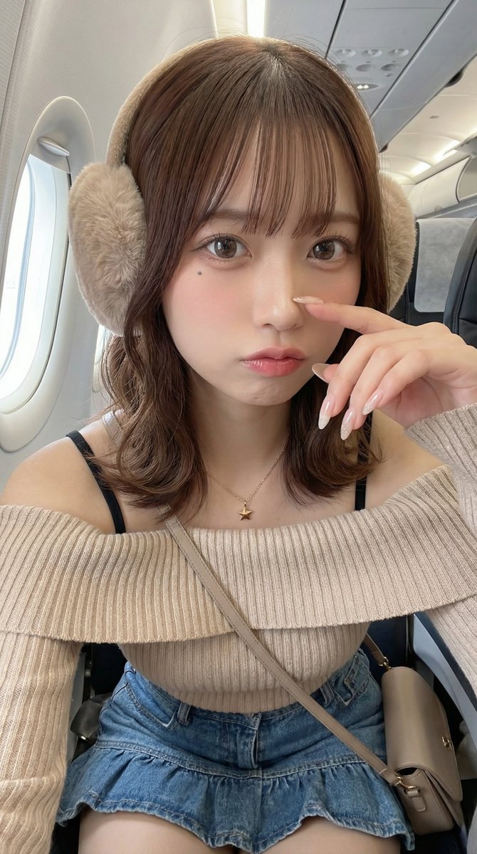 飞机舱内年轻女性自拍