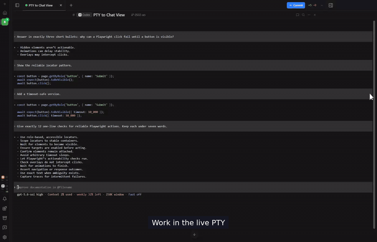 Switching between a PTY session and PTY Chat View