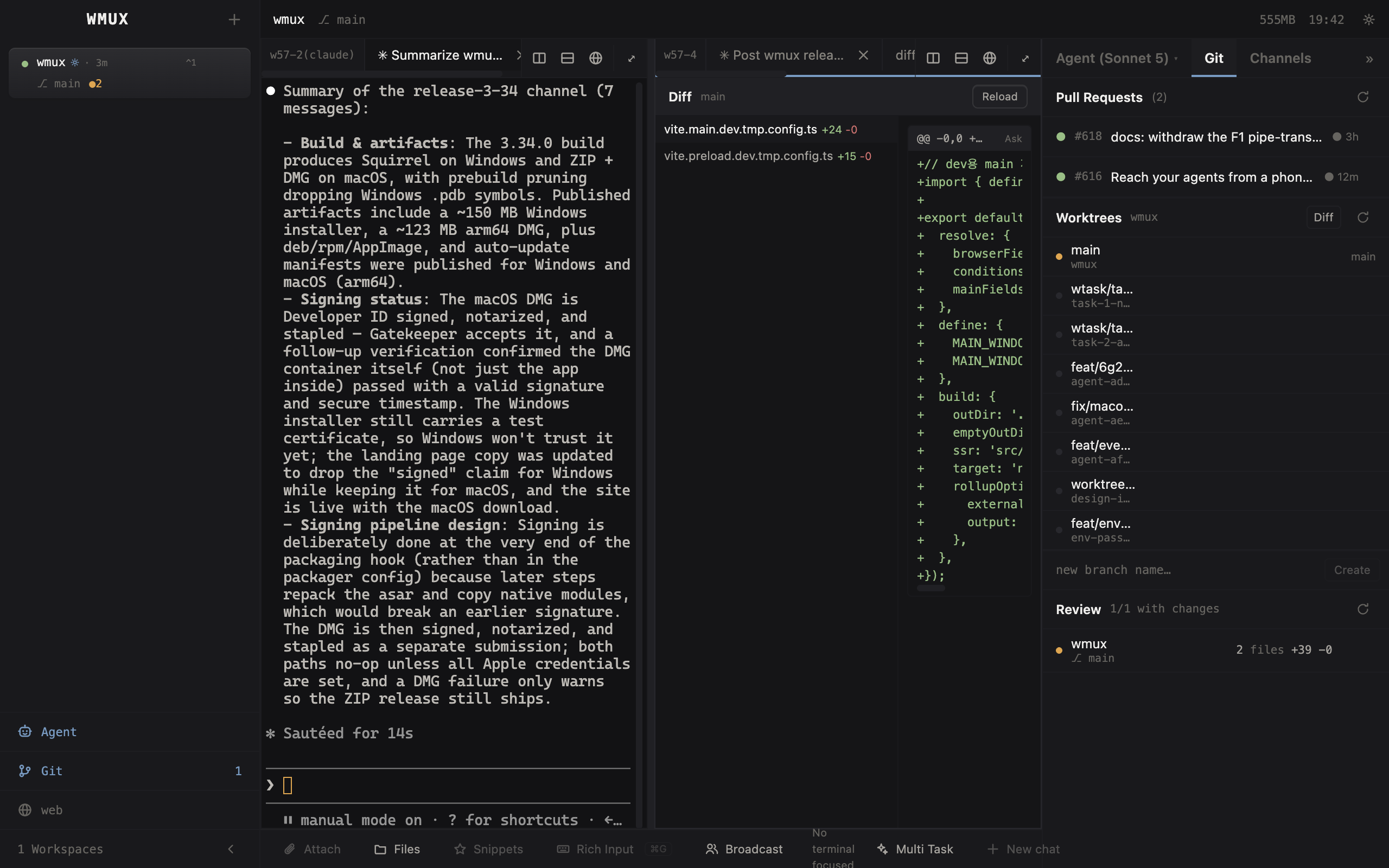 Read-only workspace diff opened from the command palette